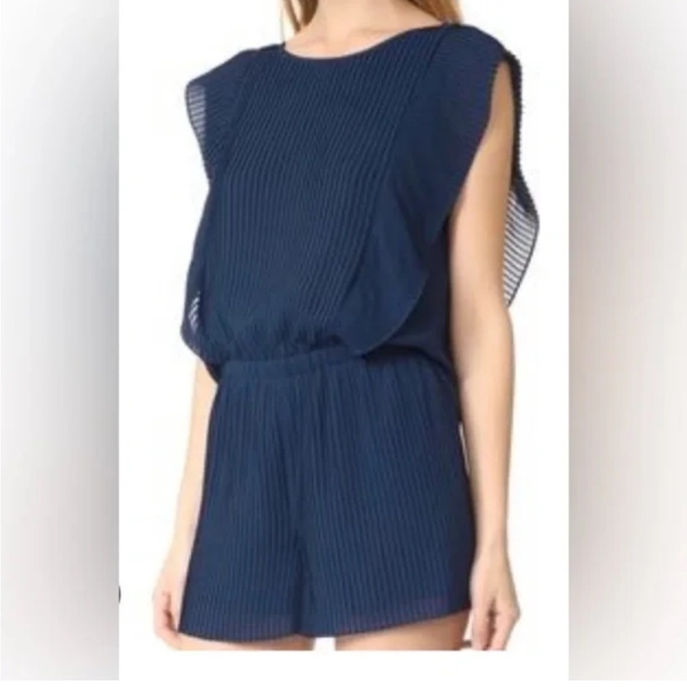 CLUB MONACO Jonet Romper Pleated Sheer Open Back In Rajasthan Navy Size 4 - Picture 3 of 12